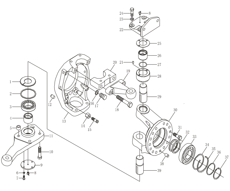 199100410007,Knuckle shaft fork assembly,濟(jì)南向前汽車配件有限公司