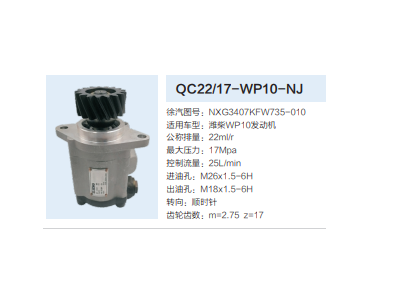 QC22/17-WP10-NJ,轉向助力泵,濟南泉達汽配有限公司