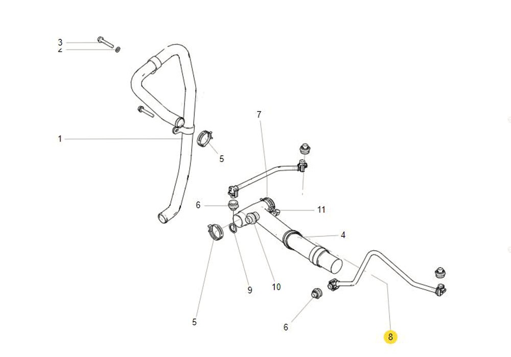 201V06303-5463  空壓機(jī)冷卻回水管,Air compressor cooling return pipe,濟(jì)南向前汽車配件有限公司